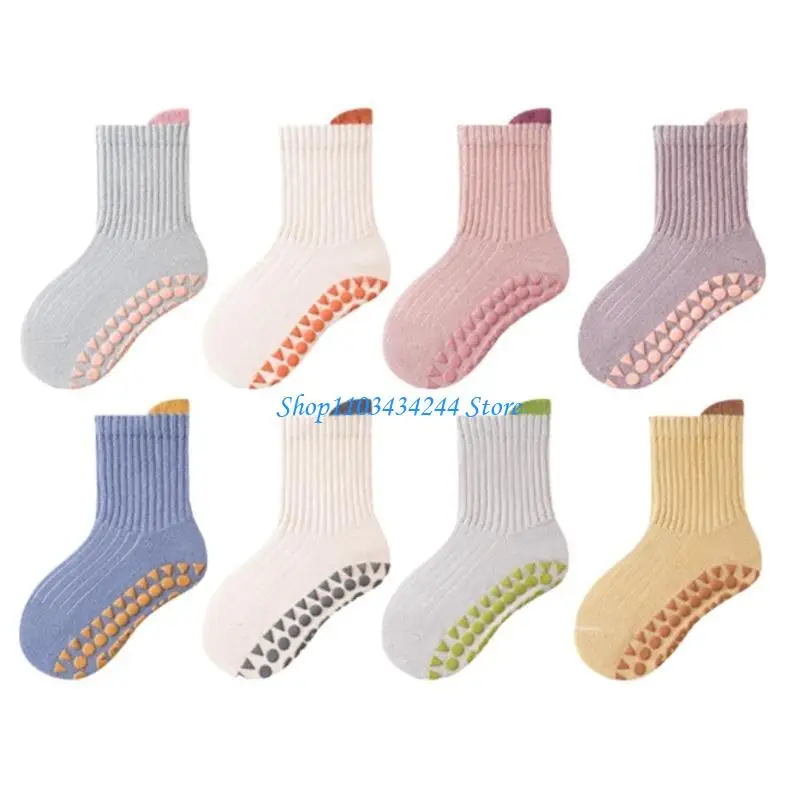 

G2TC 3 Pairs High Elastic Grip Socks Baby Ankle Socks Spring Cotton Socks with Anti Skid Soles for Girls Boys 0-6 Years