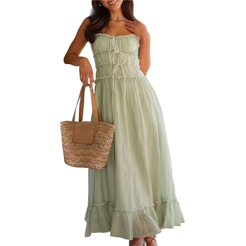 ABRT- Abito estivo da donna 2025 Casual senza maniche con cinturino per spaghetti RIC Rac Trim Abito lungo da spiaggia con volant smock