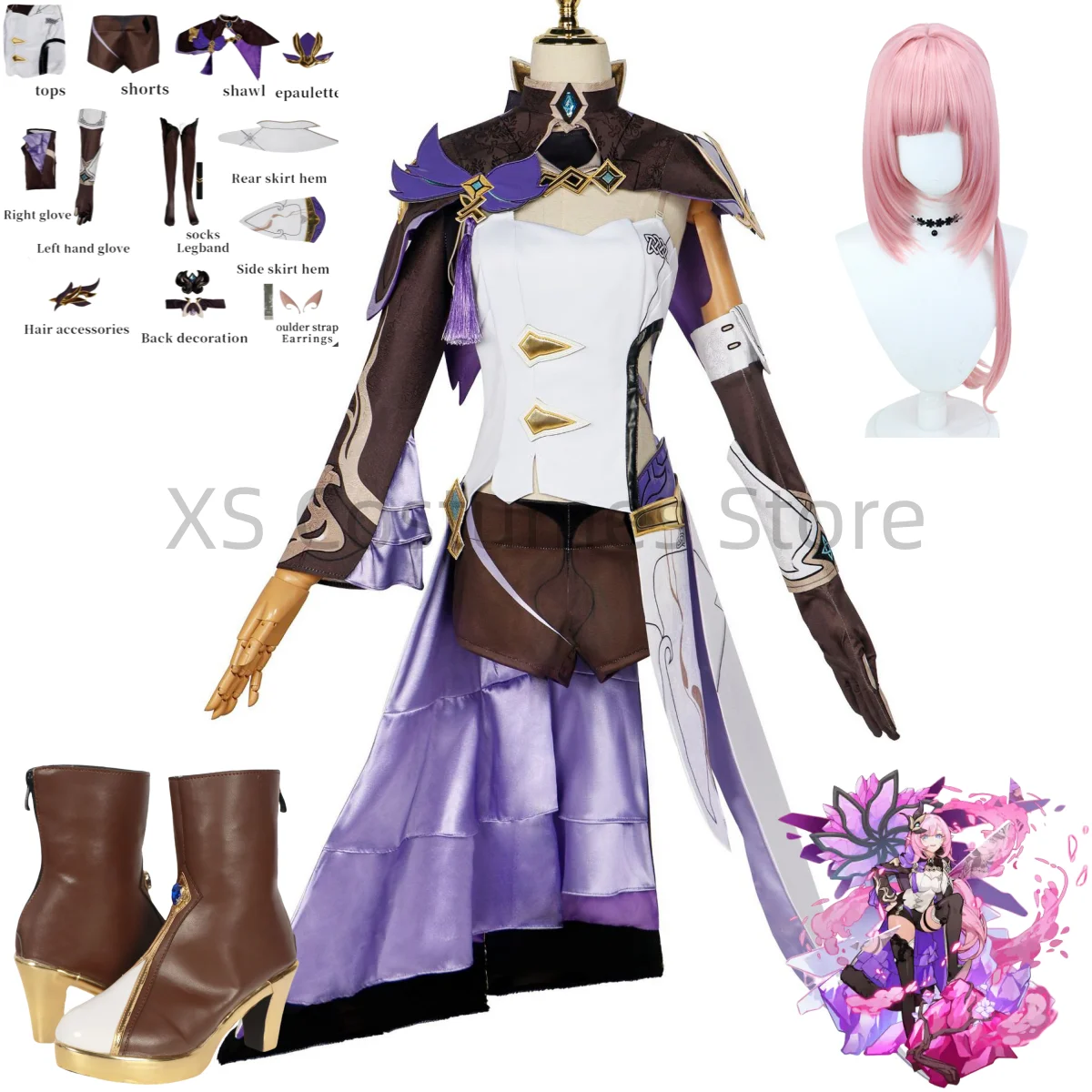 

Anime Elysia Cosplay Costume Honkai Impact 3 Wig Prop Accessories Shoes Sexy Uniform Upscale Set