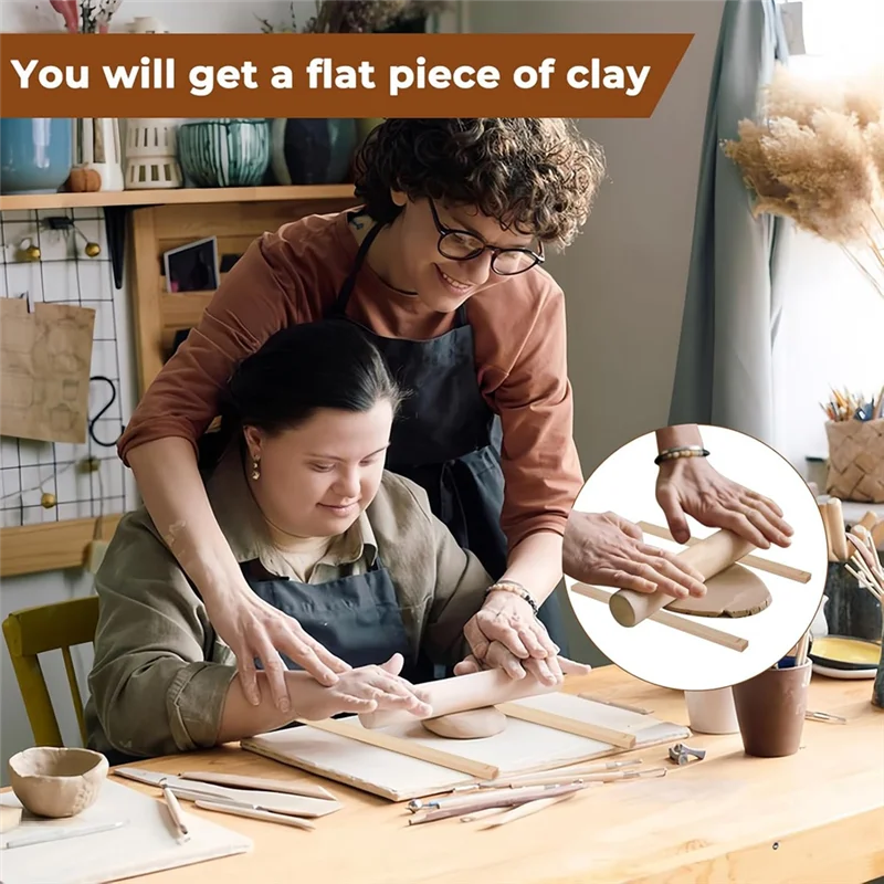 

AS60-10 Pcs Clay Tools Pottery Teaching Rolling Mud Stick Guide Set–5 Size Mudboard Guide Wooden Strips