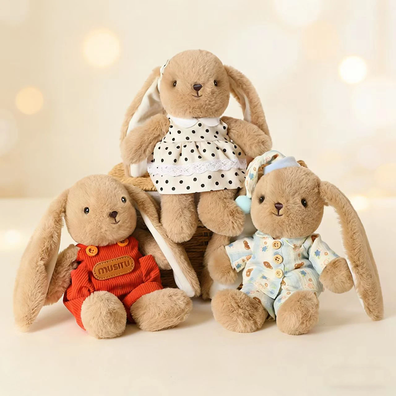 

27cm New Arrival Soft Rabbit Plushies Cute Dressed Bunny with Pajamas Plush Doll Adorable Sleep Companion Girl Gift