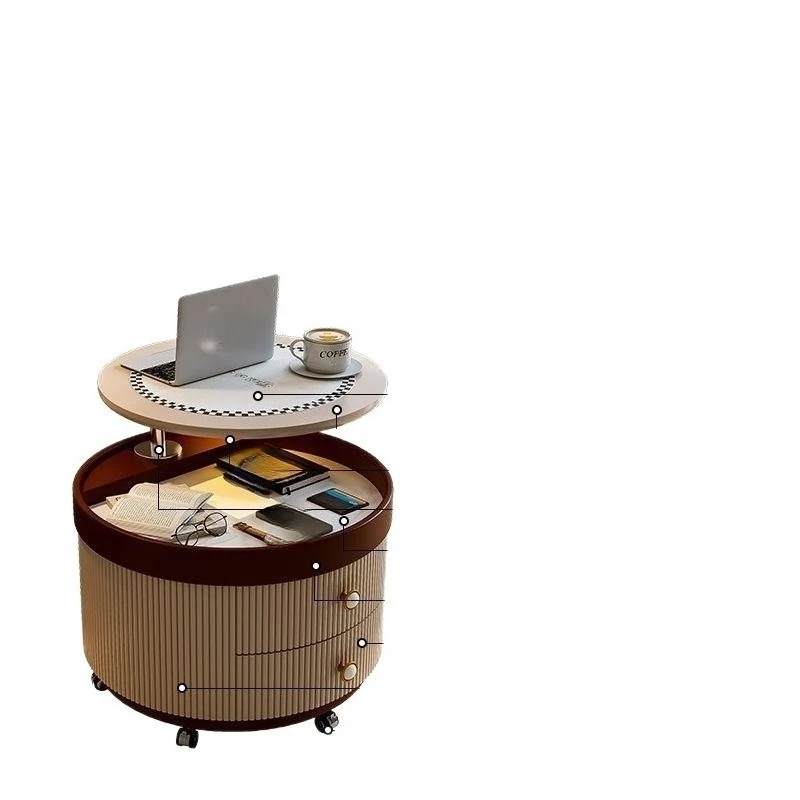Medieval rock slab coffee table Modern household living room Small apartment movable lifting rotating coffee table
