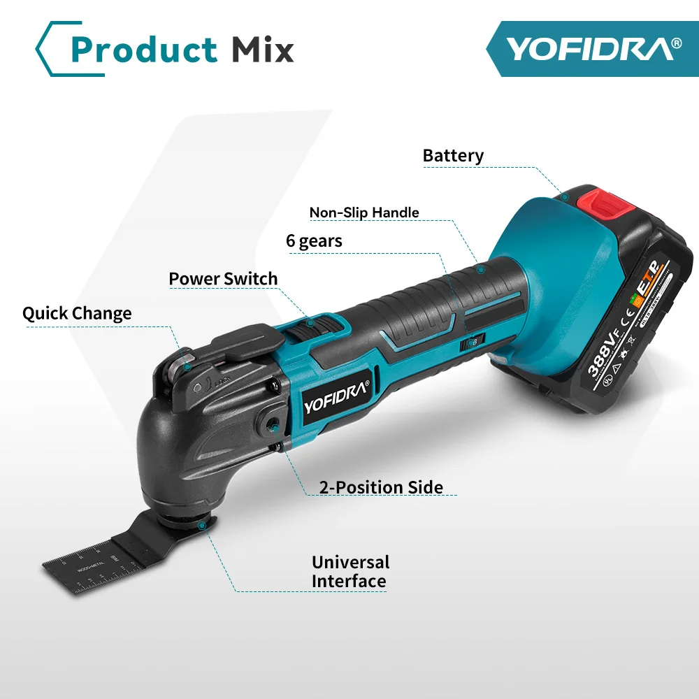 Yofidra Oscillating Multifunction Tool 6 Gears Variable Cordless Woodworking Trimmer Cutting Tools For Makita 18v Battery