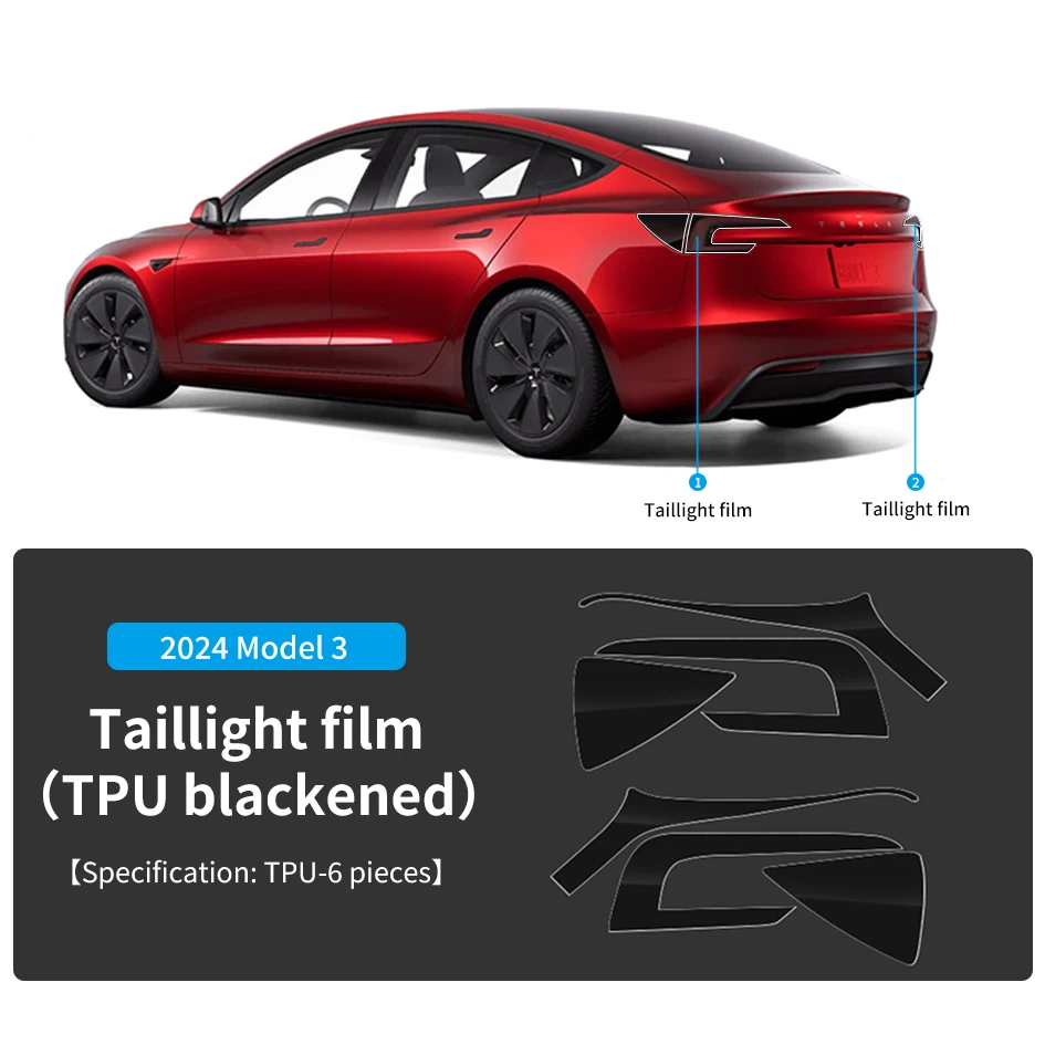 Smoked Black TPU Taillight Cover for Tesla Model 3 Highland (2024-2025) – Carbon Flash Protective Film