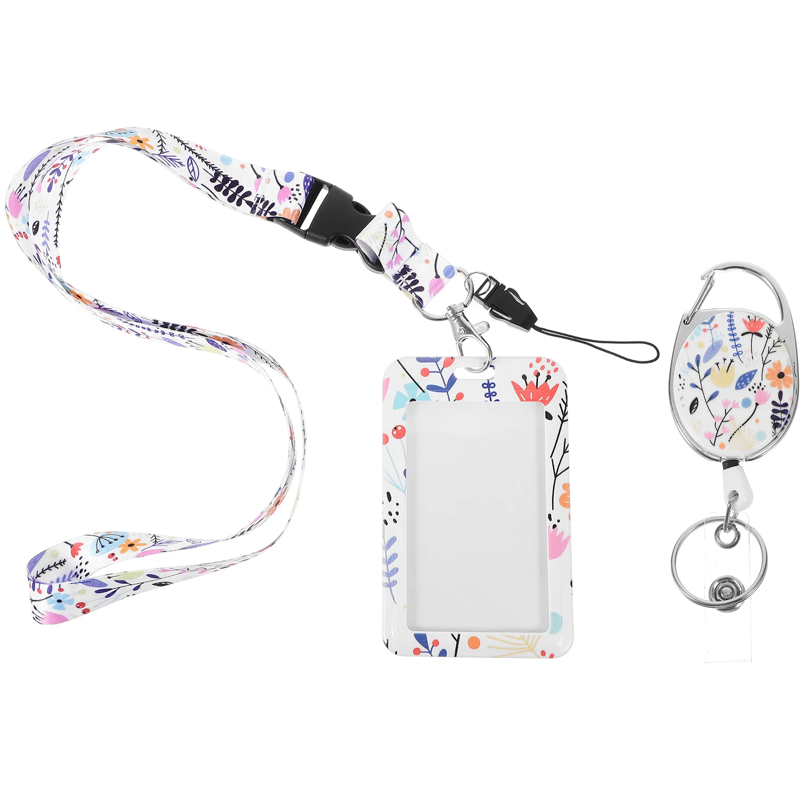 

1Set Floral Id Card Holder Detachable Lanyard Versatile Badge Protector Student Teacher Office Badge Holder