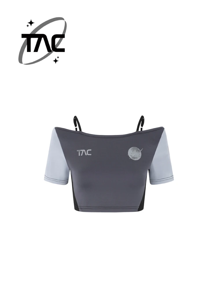 

Женская футболка TAC 24SS с принтом, летняя новинка, с регулируемыми бретелями, повседневный топ на одно плечо, стандартная длина