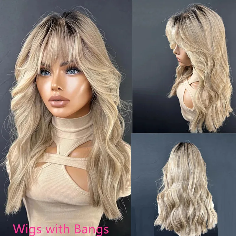

Wear Go Glueless Human Hair Wig Fringe Bang 100% Natural Ash Blonde Lace Top Wigs for Women Hd Lace Part Wigs Small Large Cap