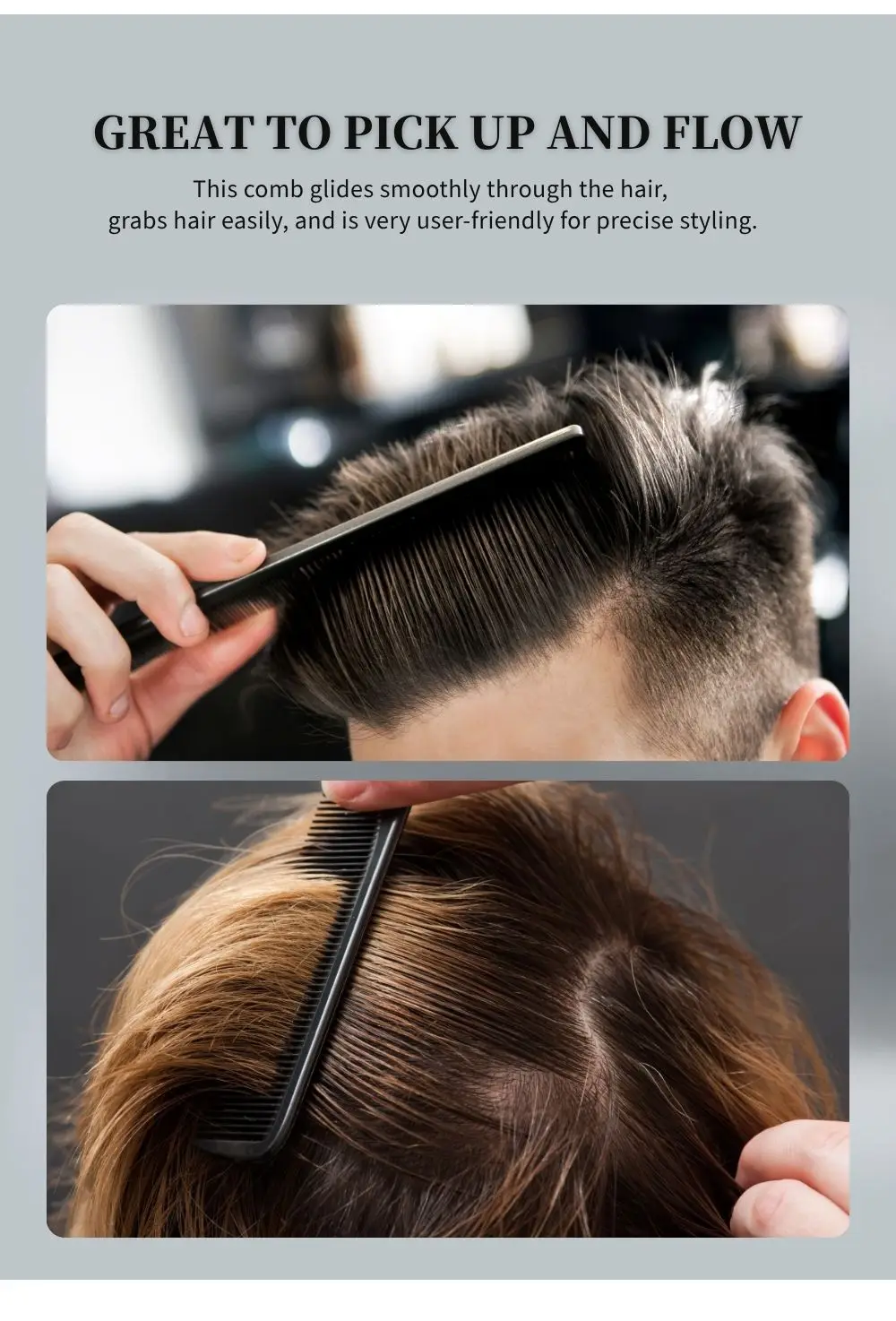3-teiliges neues Profi-Friseurwerkzeug-Set, drehbare Doppelzahn-Haarschneidekämme, rotierende Mini-Fade-Haarbürste, antistatischer Taper-Kamm zum Stylen – Detail 12