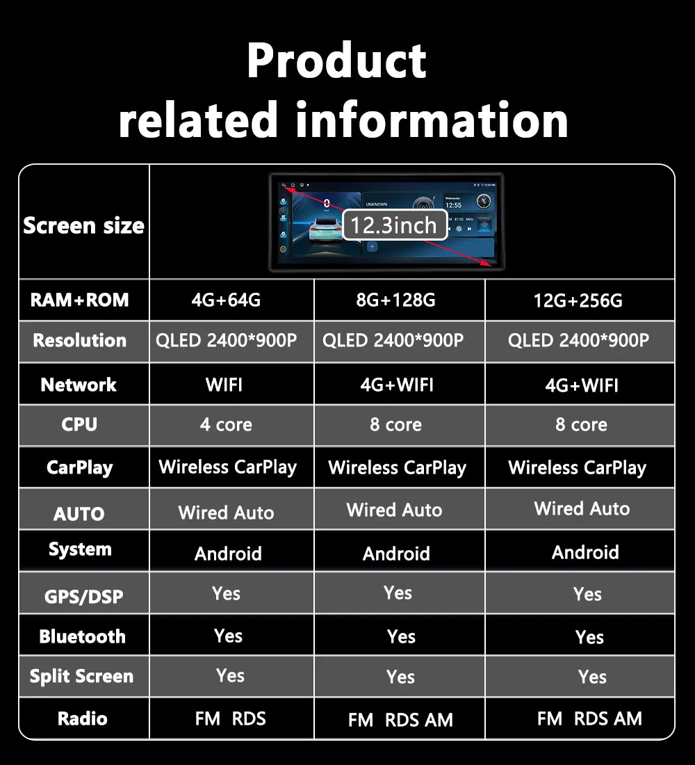 12.3inch Android Wireless Carplay For Toyota Prado 150 2014 -2017 Cat video Multimedia Player 4G WiFi BT Touch Screen Auto Tools