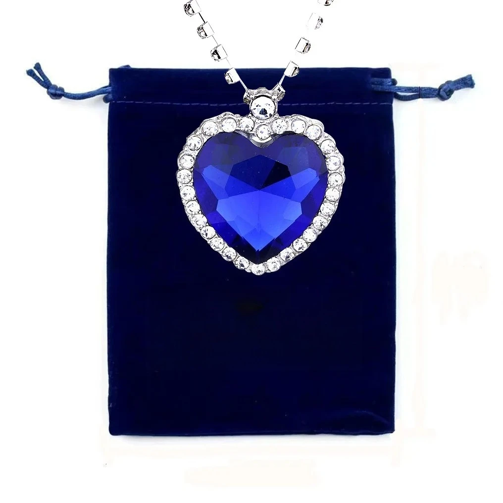 

Titanic Movie Heart of The Ocean Chain Pretty Royal Blue Big Crystal Pendant Necklace for Women 18" + Velvet Bag