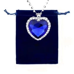 Titanic Movie Heart of The Ocean Chain Pretty Royal Blue Big Crystal Pendant Necklace for Women 18