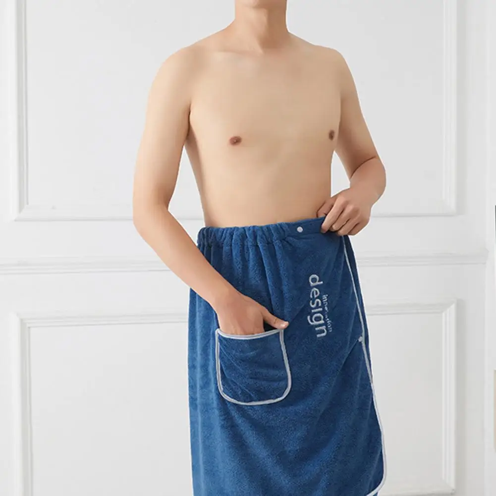 Men Bath Towel Absorbent Quick Dry Bath Wrap Towel with Secure Buckle And Pocket for Gym Spa Sauna Shower  Home Textile