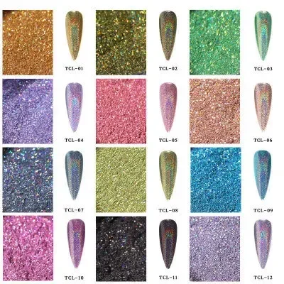 12colors/set  Laser  Nail Powder Dust Gradient  Nail Glitter Iridescent Acrylic Powder Make Up Nail Art Accessories