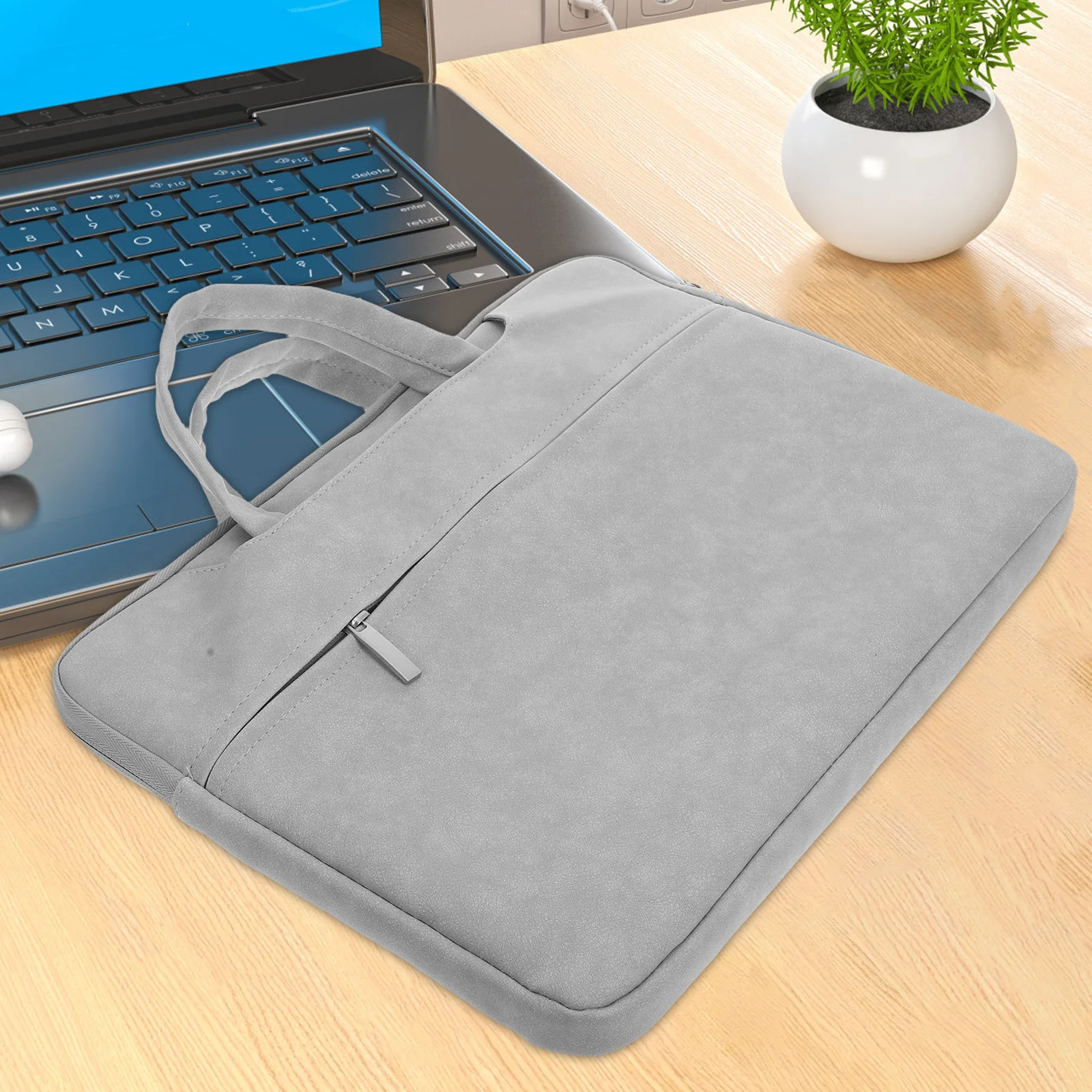 

14 Inch Laptop Sleeve Case Pu Wear-Resistant Notebook Cover With Extra Storage Portable Lightweight Tote Bag For Office College