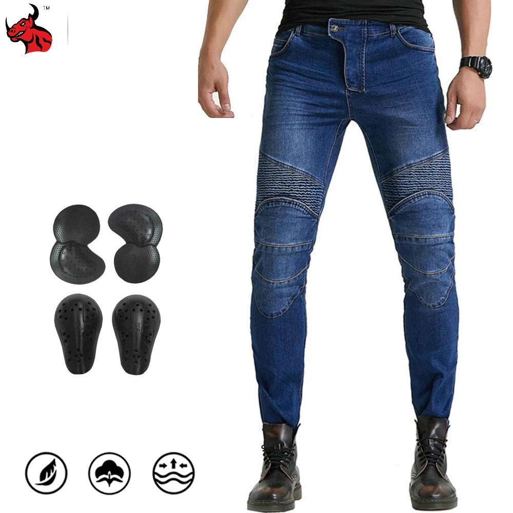 

Race Riding Jeans Men Casual Comfortable Breathable, Four Seasons Road Warm Commuter Riding Ski Pants Built-in CE Protection