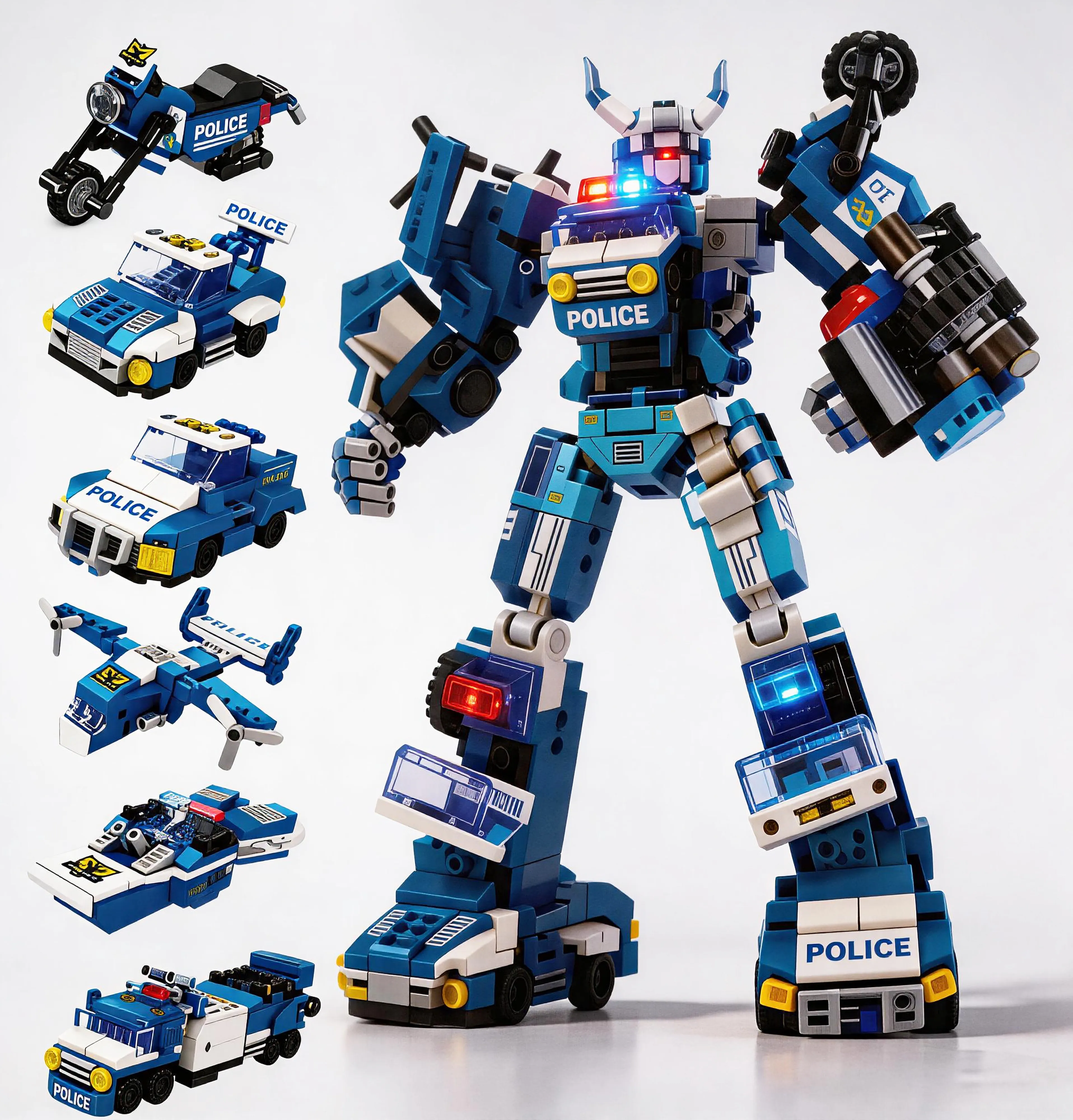 

Police officer building block puzzle toy, transforming police car robot toy, a 6th birthday gift for a boy.