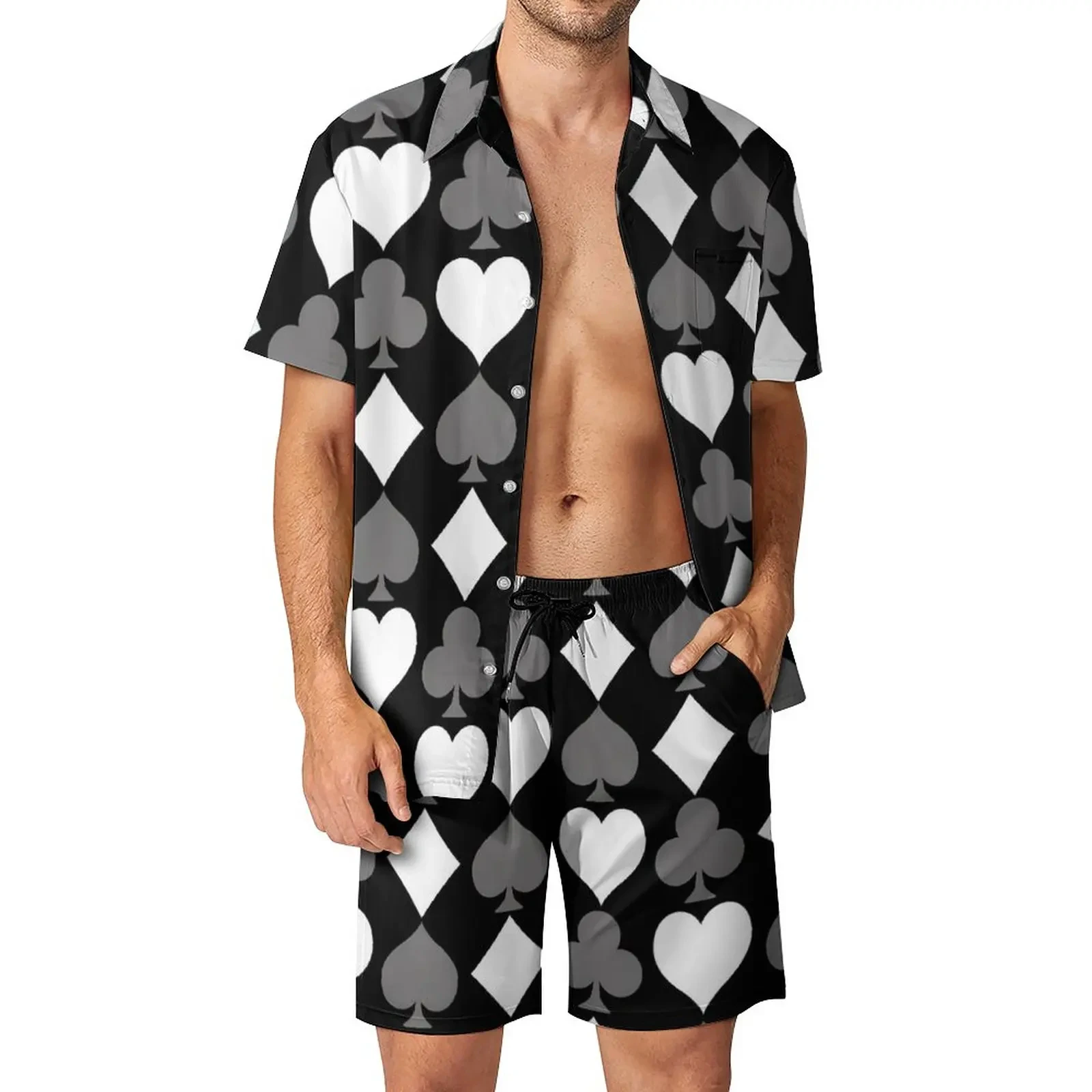 Casino Fun Poker Cards Shirt Sets 3D Print Men Casual Fashion Short Sleeves Shirts Oversized Beach Shorts Hawaiian Suits Clothes