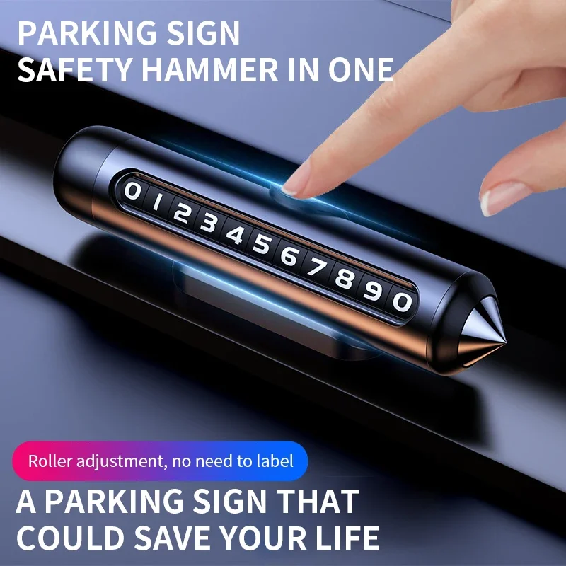 Temporary Car Phone Number Plate Car Safety Hammer Breaks Window Rotatable Temporary Car Sign and Mobile Phone Sign Ornaments
