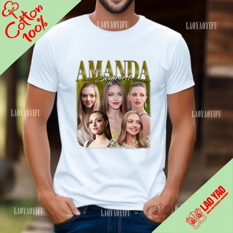 

Amanda Seyfried T-shirts for Women Retro 90s Short Sleeved T-shirt Movie Star Y2k Clothing 100% Cotton Tops Harajuku Streetwear