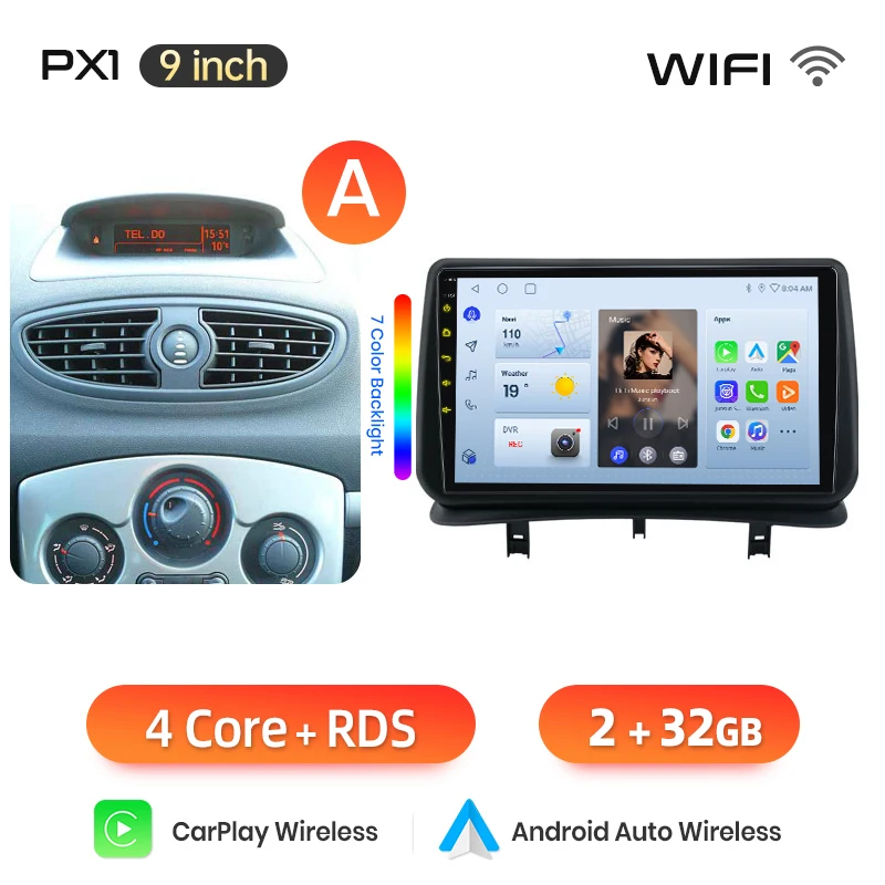 AWESAFE Draadloze CarPlay Android Auto Radio voor Renault Clio 3 2005-2014 GPS Navigatie Plug and Play met SWC CANBUS RDS DSP 4G