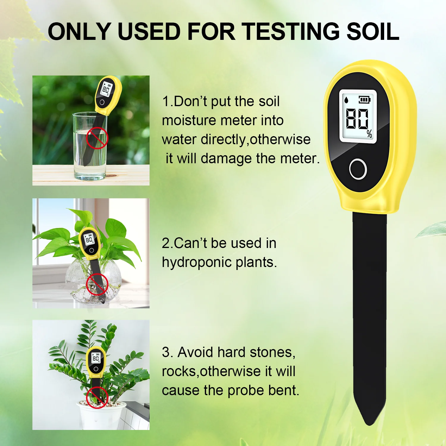 Sensore di umiditร del suolo Monitor piante strumento di test umido igrometro del suolo rilevatore di piante cura del giardino misuratore di umiditร