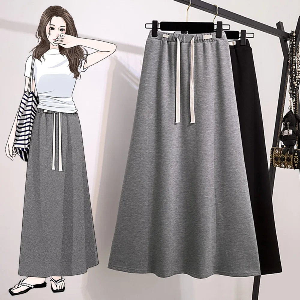 

Повседневные тонкие юбки с высокой талией и завязками, корейская мода, офисная женская основа, осенне-зимняя одежда больших размеров