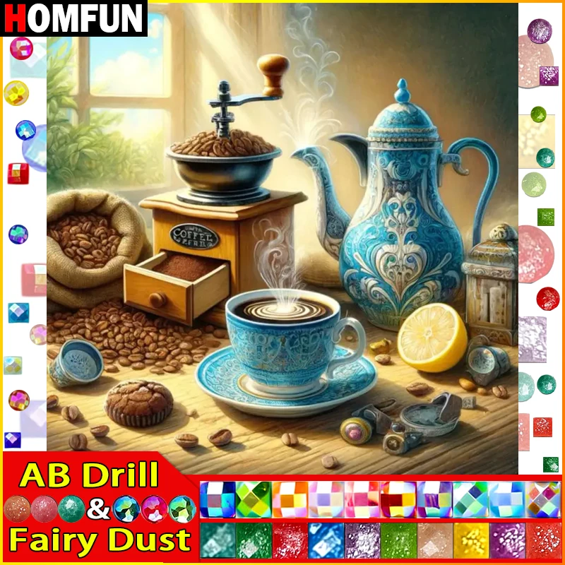 HOMFUN Fairy Dust AB Diamond Painting "Scenery Cup Coffee" 5D DIY Diamond Embroidery Full Square/round Rhinestone Of Picture