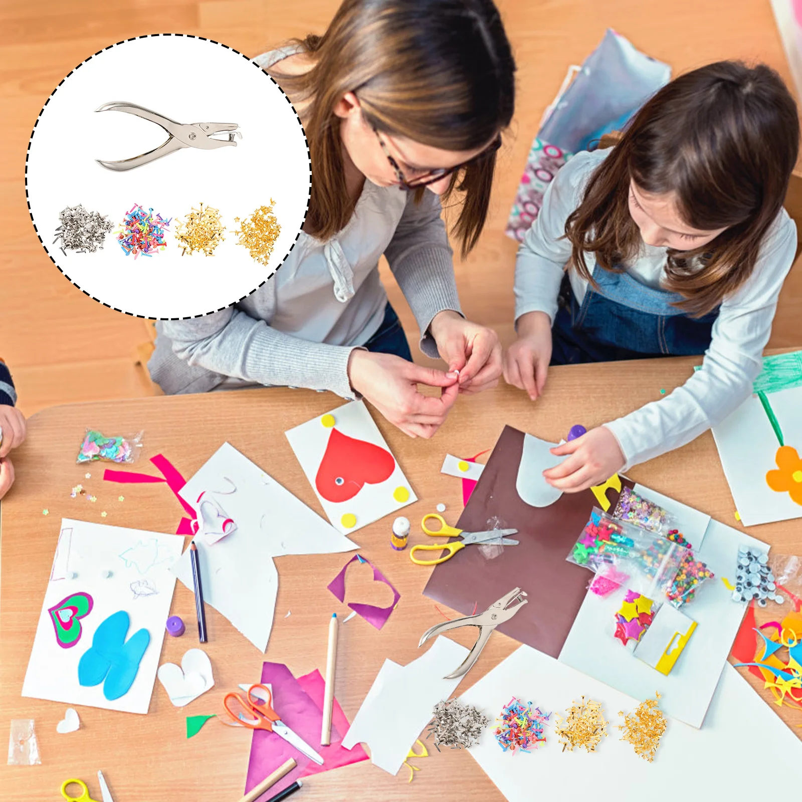 

400pcs Mini Brads Fasteners Hole Puncher Decorative Alloy Paper Fasteners Diy Crafts Art Projects Kids Adults Creative
