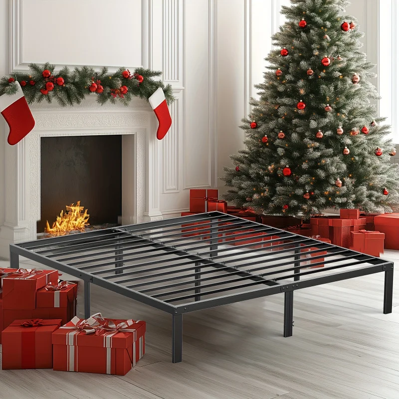 

Metal mattress base, steel bar support, no need for box springs, storage space beneath the frame.