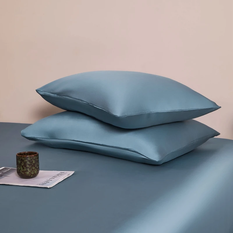 

2pcs Sleeping Pillowcase 100% Lyocell Cooling Envelope Style Blue Solid Home Pillow Case Summer Bedding 50*75 51*91 Drop Ship
