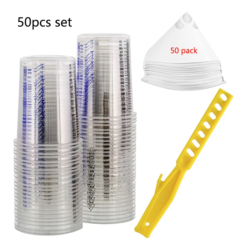 50pcs Disposable Clear Graduated Plastic Mixing Cups For Paint Uv Resin Epoxy 20 Oz 600ml Measuring Ratios 2-1 3-1 4-1