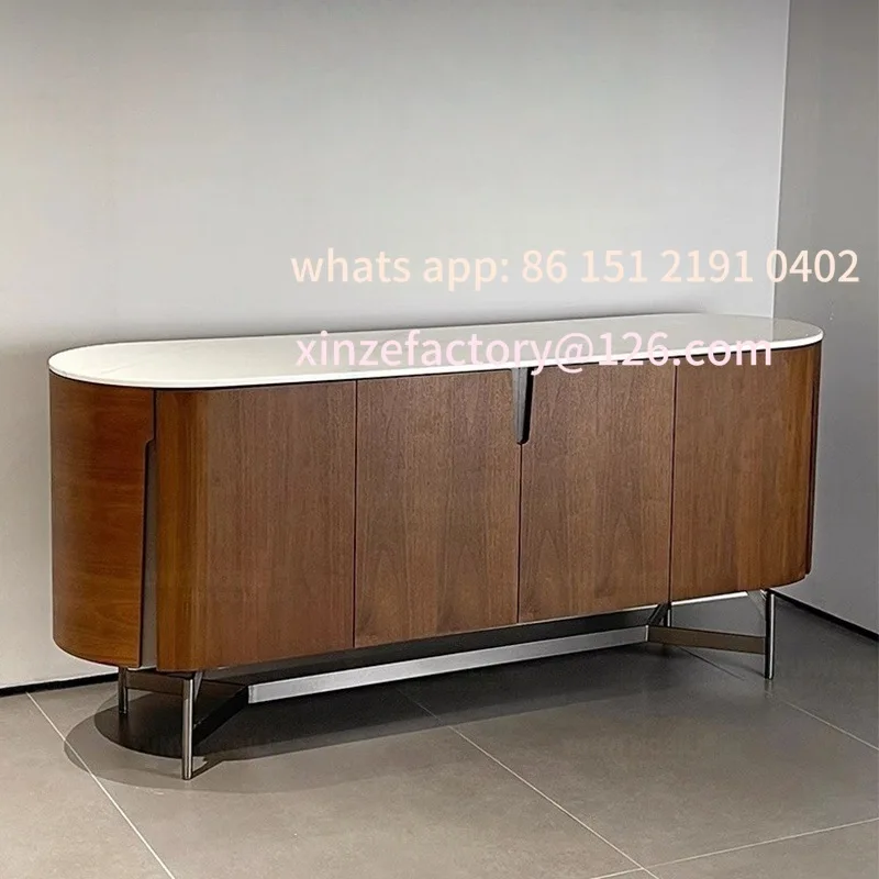 

Customizable French medieval style Italian style walnut color dining side cabinet Simple modern storage cabinet Tea cabinet