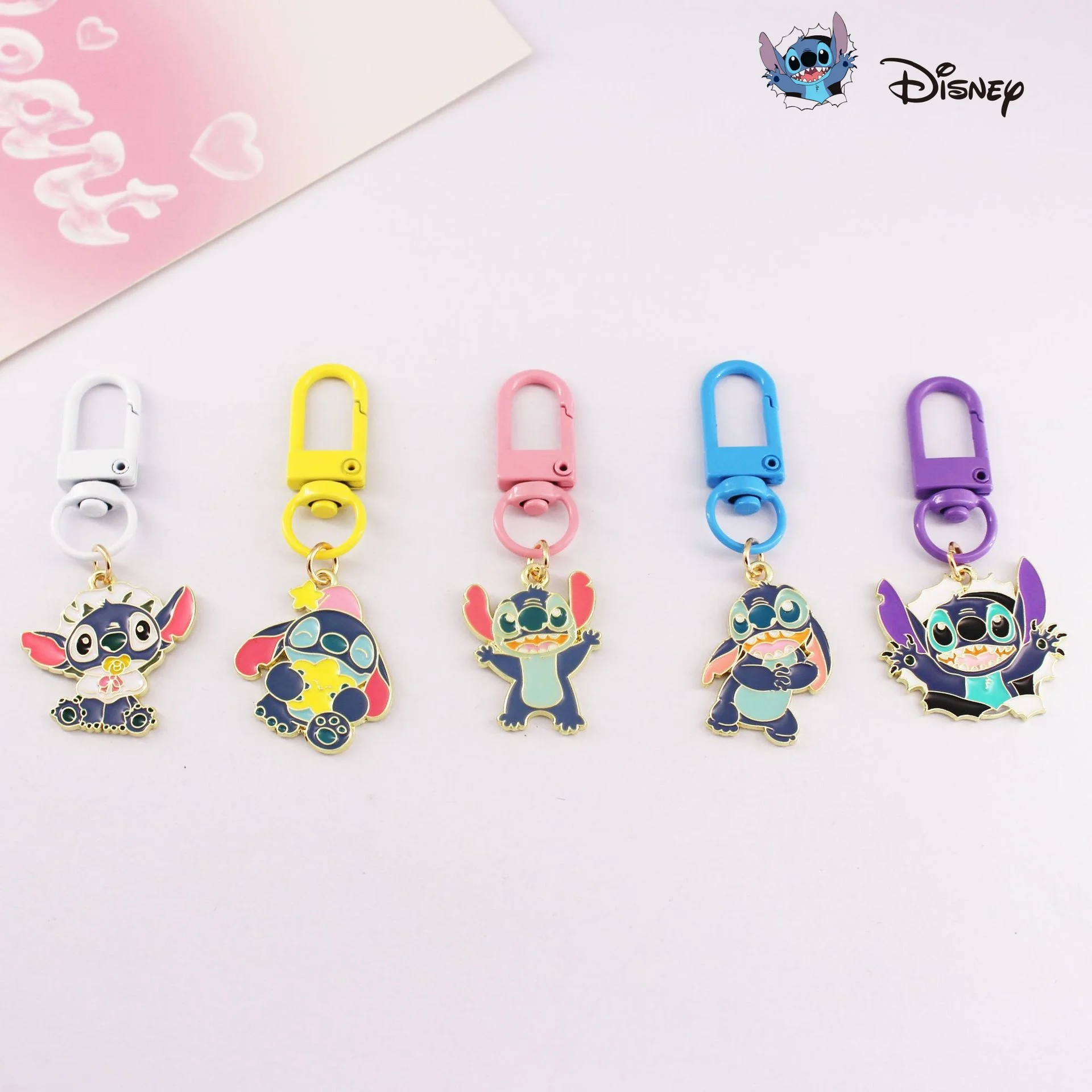 

Disney Stitch Keychain Cartoon Action Anime Figures Angel Stitch Keychain Cute Backpack Keyring Pendant Ornaments Children Gifts