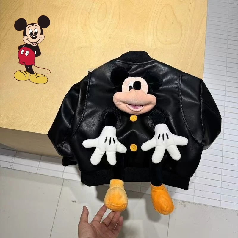 

Милая студенческая кукла с Микки Диснеем, куртка из искусственной кожи, креативная персонализированная куртка для мальчиков, осенне-зимняя забавная бейсбольная куртка, пальто, подарок
