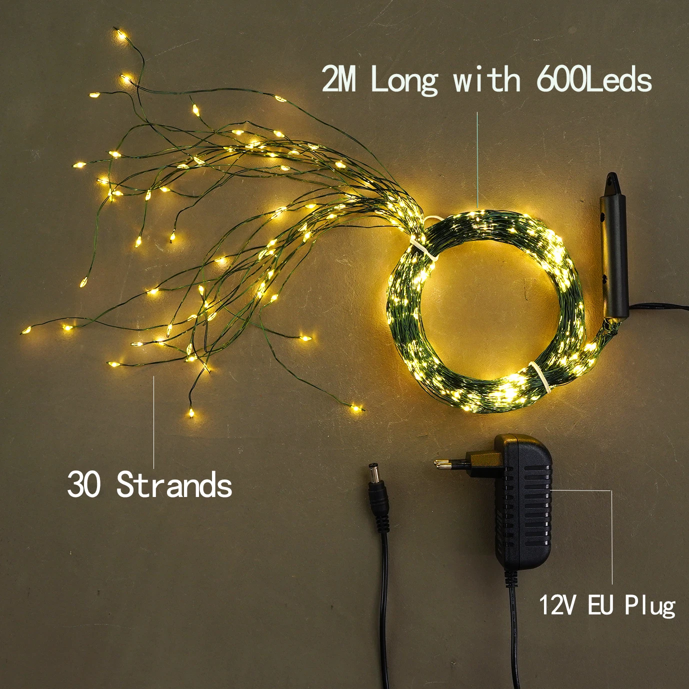 12V 600LED Christmas Fairy Lights String Tree Branch Garland Lighting Holiday Ornaments Party Room Decorations for Home 2022