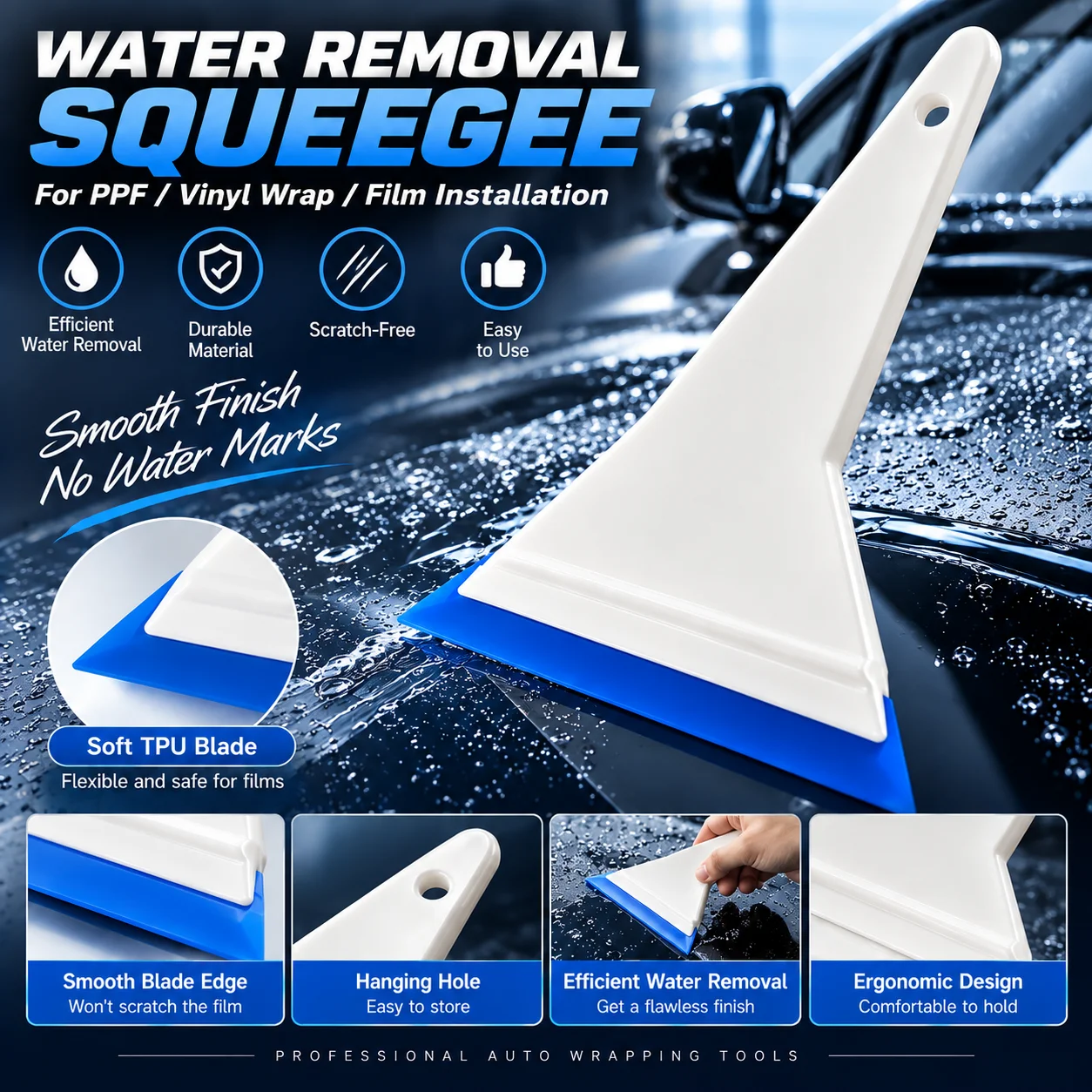 Soft PPF Squeegee Water Wiper Blade Car Vinyl Wrap Film Scraper Water Removal Tool for Paint Protection Film Installation