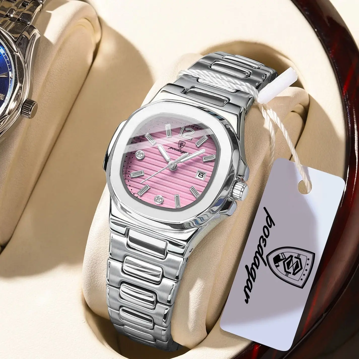 POEDAGAR Square Couple Wristwatch Luminous Waterproof Date Love Watch High Quality Luxury Women's Quartz Watches for girlfriend