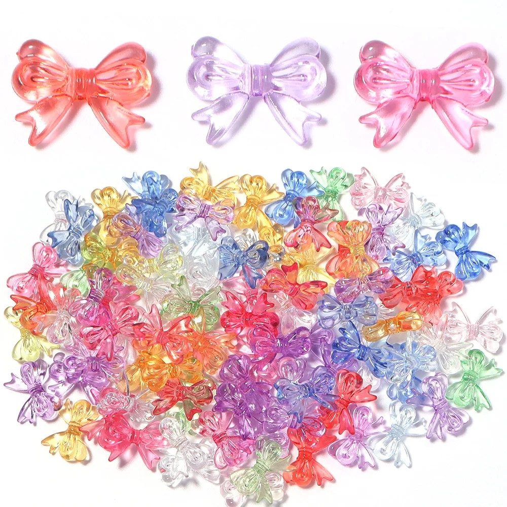 30Pcs/Lot 14x18mm Multicolor Transparent Bow Acrylic Bead DIY Handmade Jewelry Earrings Keychain Material Accessories