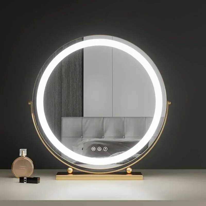 Mirrors Korean Decorative Bedroom Light Led Aesthetic Round Makeup Mirror Gold Round Espelho Grande Para Quarto Home Decoration