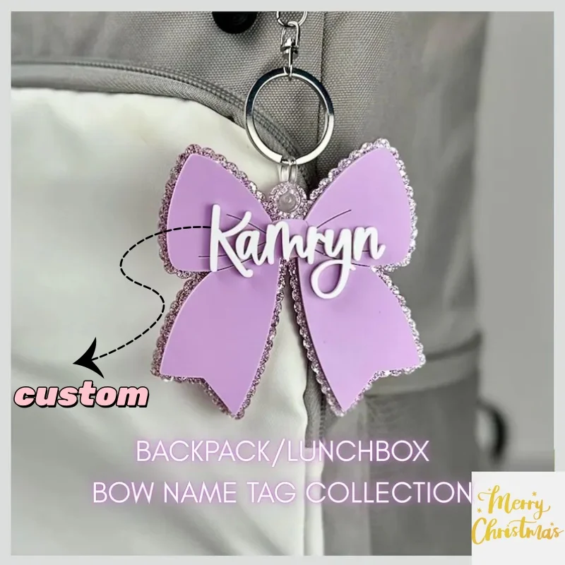 

Personalized Bow Backpack Tag: Acrylic Name Keychain, Cheerleading Team Squad Gift, Lunchbox Name Plate