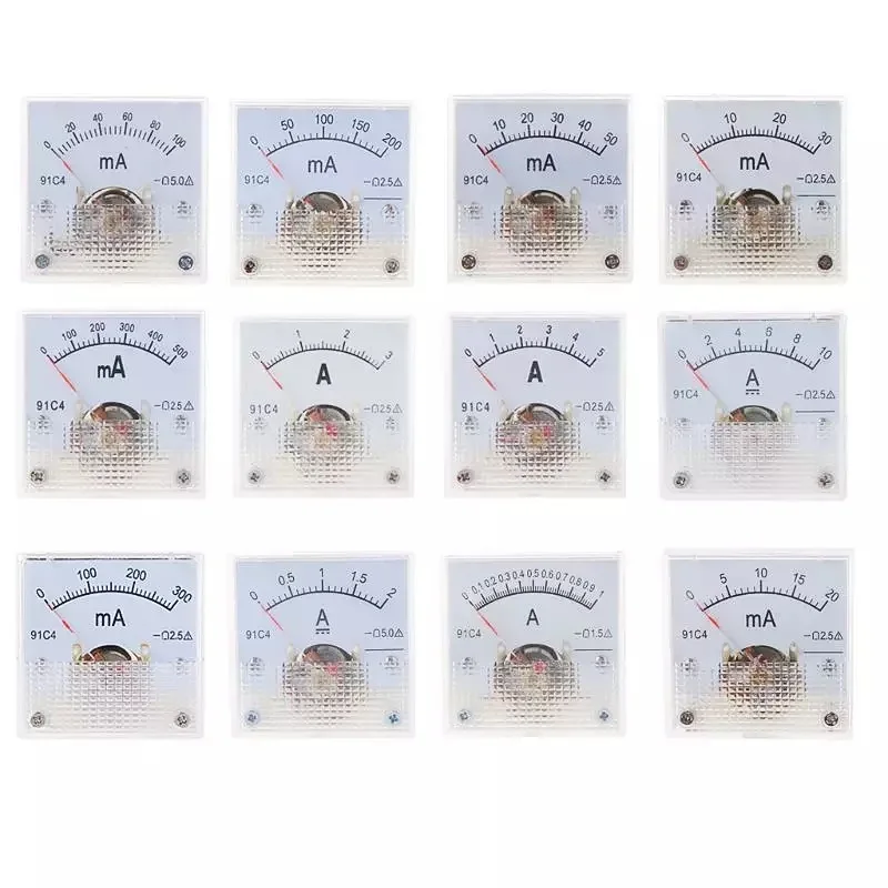 91C4 Ammeter DC Analog 1A 2A 3A 5A 10A 20A 30A 50A 100A 200A 300A 500A Panel Mechanical Pointer Type Amper Meter Current Meter