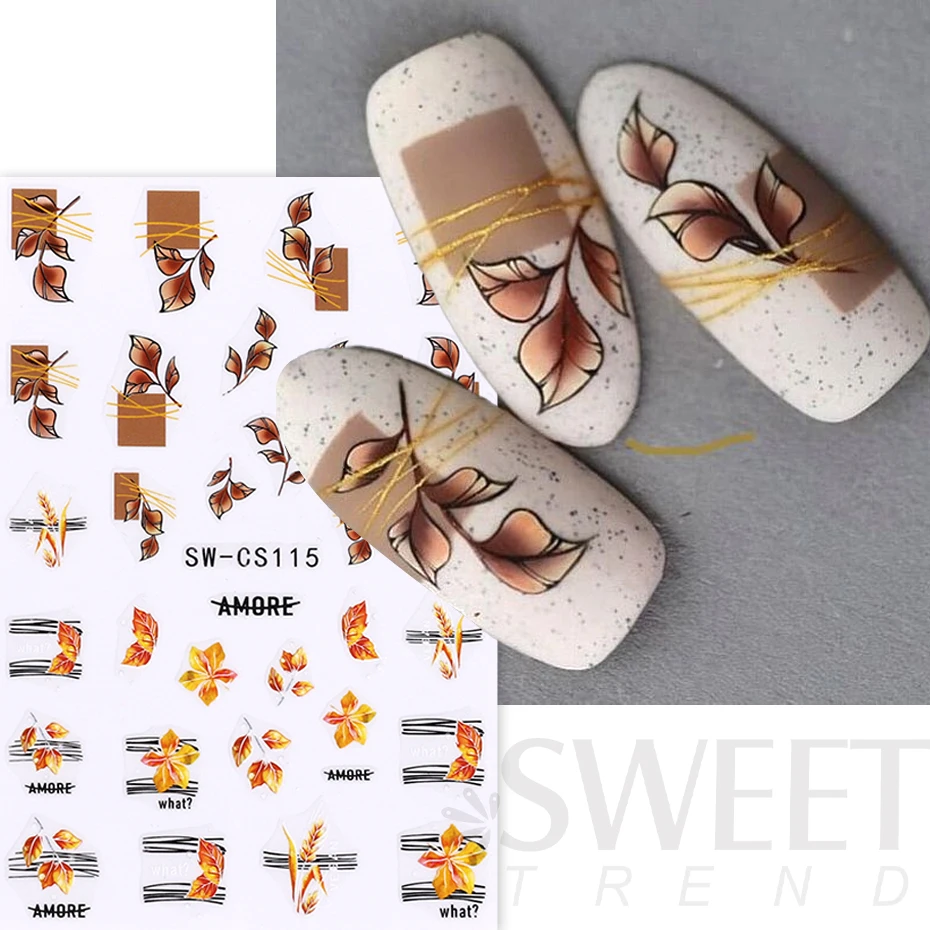 3D Christmas Nail Sticker Autumn Winter Slider Flower Wheat Leaf Red Heart Glove Candy Bowknot Snowflake Decals Nail Decoration