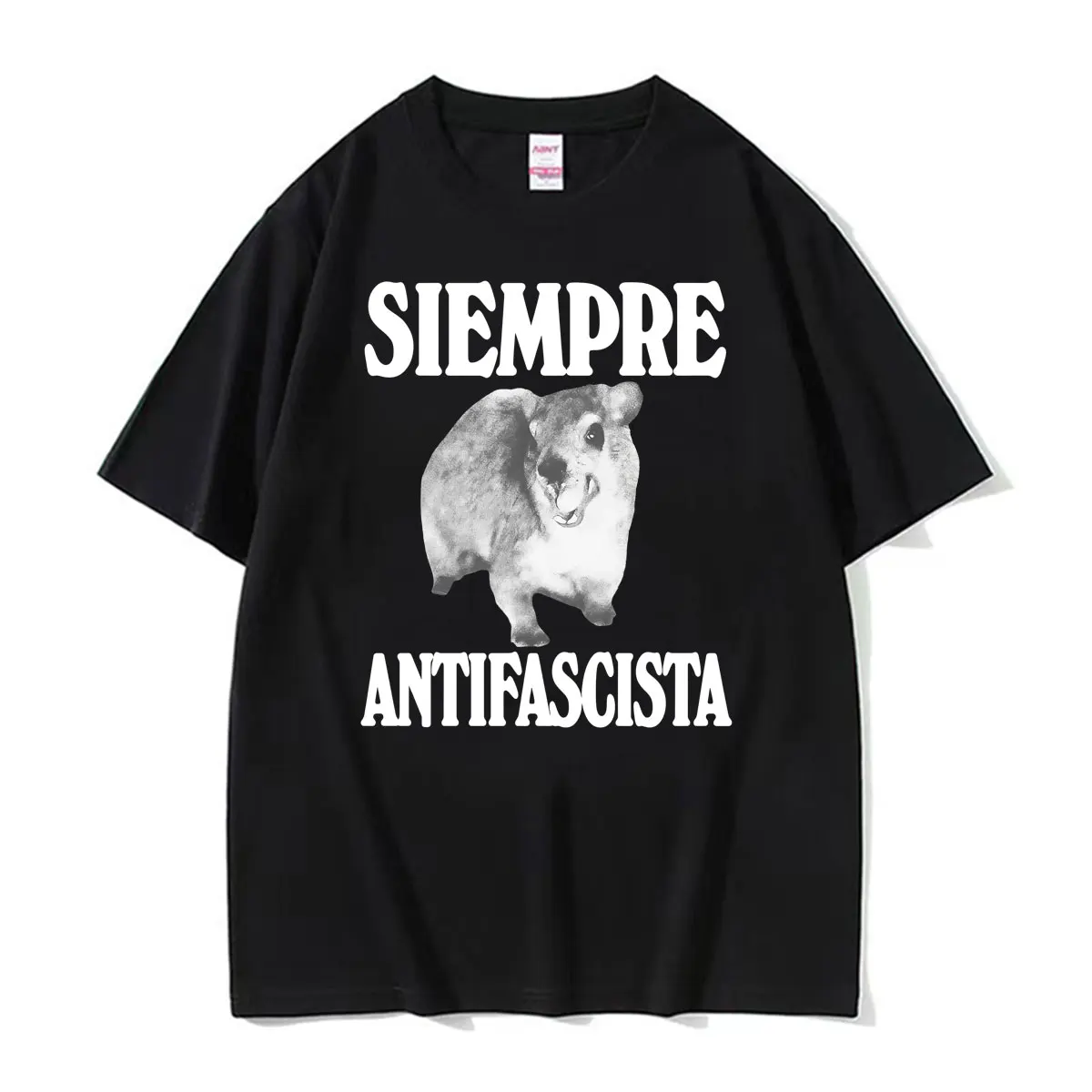 Siempre Antifascista Funny Rock Hyrax Meme T-shirt Unisex Vintage Classic Oversized T-shirts Men Summer Tops 100% Cotton T Shirt