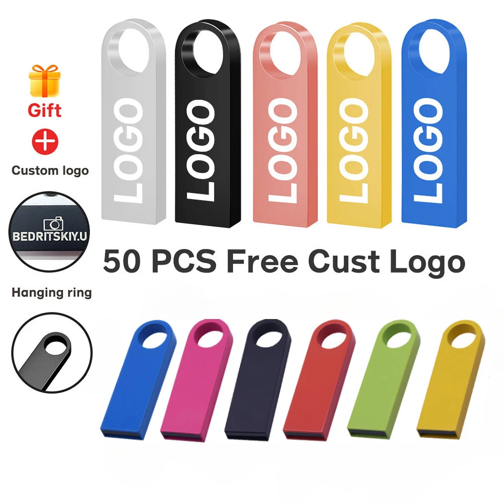 

50PCS/lot Metal USB Flash Drive Pen Drive 4GB 8GB 16GB Pendrive 32GB 64GB Memory Stick 128MB U Disk Gift Free Customized LOGO