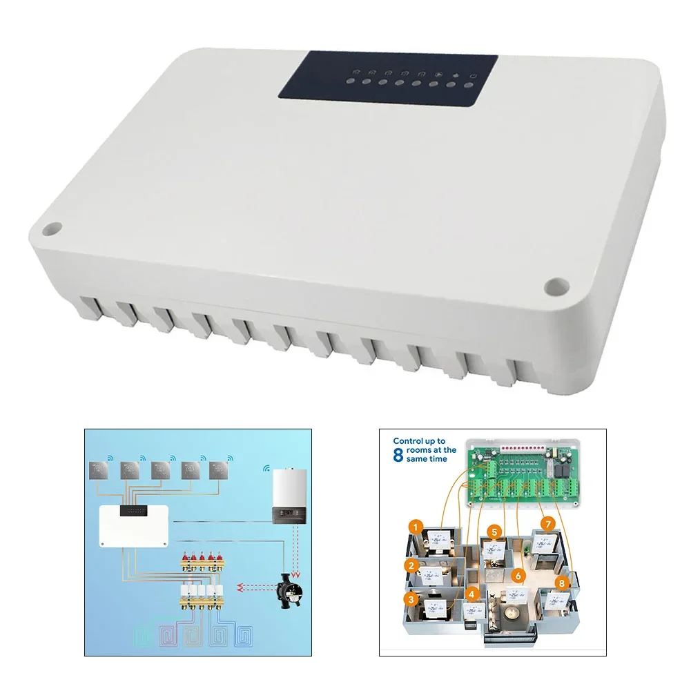5/8 Zone Central Heating Hub Controller Underfloor Water Heating System For Gas Boiler Pump Valve Actuator