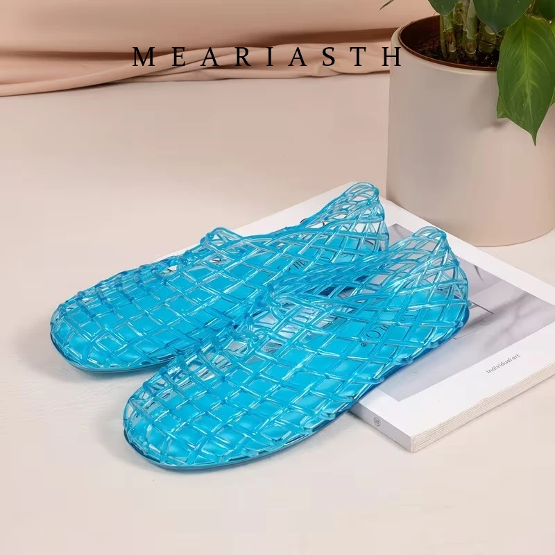 

Luxury Designer Hollow Jelly Flat Sandals Women Fashion Breathable Comfortable Mules Shoes for Women Summer Elegant Beach Flats