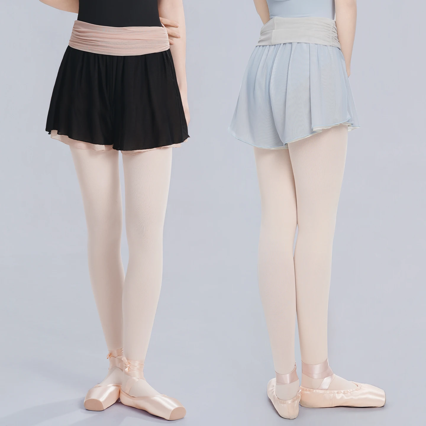 Women Dance Pantskirts Double-Sided Soft Mesh Dance Skirted Pants Color Contrast Culottes Yoga Fitness Training Short Pants