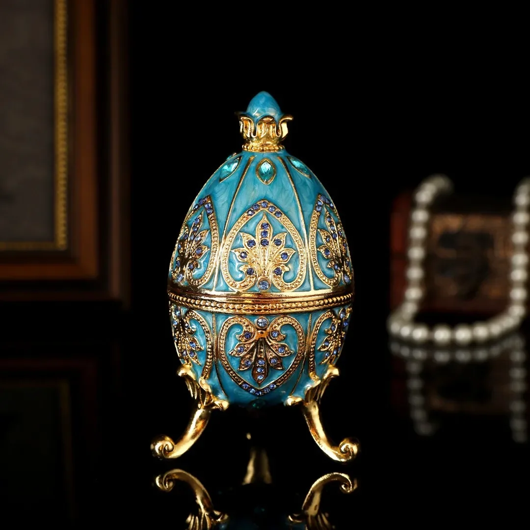Faberge-caja joyería de huevo, pendientes, anillo, collar, caja almacenamiento, organizador maquillaje, decoración del