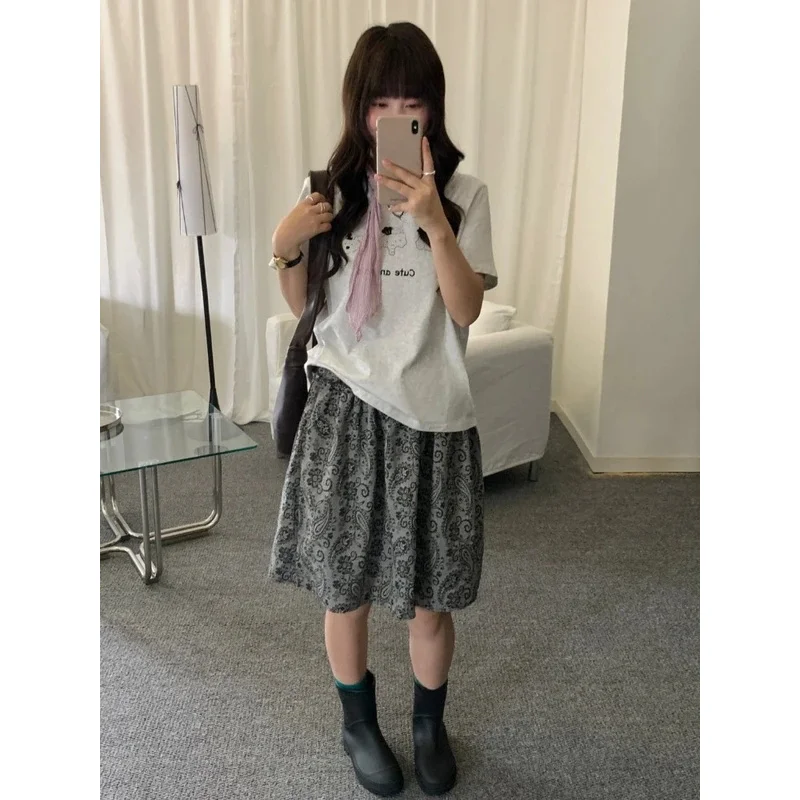 

Женская юбка в стиле Харадзюку с цветочным принтом, винтажная, А-силуэт, с оборками, средней длины, летняя, 2026, с карманами, плиссированная, в стиле Y2K