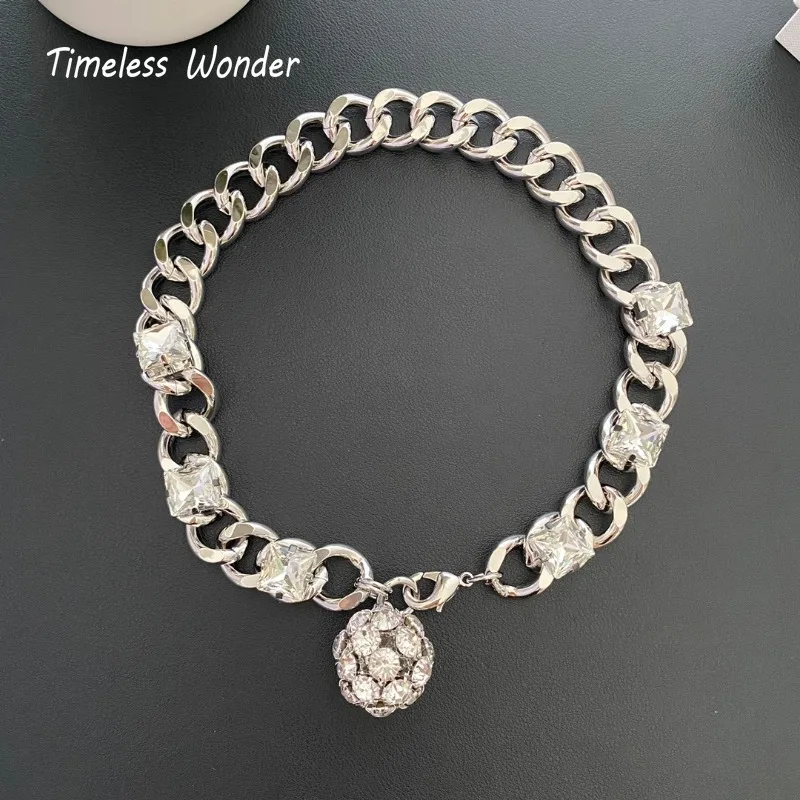 

Timeless Wonder Retro Zircon Geo Chunky Chain Necklaces for Women Designer Jewelry Goth Runway Trendy Rare Gift Punk Top 9526